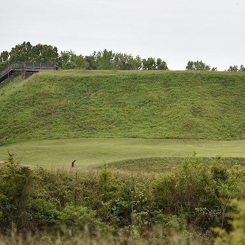 New rules from the Interior Department governing signage, books and other merchandise sold at National Park Sites could have an impact on how history is shared at Georgia parks, including Ocmulgee National Historic Park in Macon. The Great Temple Mound is the largest Mississippian mound on the Macon Plateau. (AJC file)