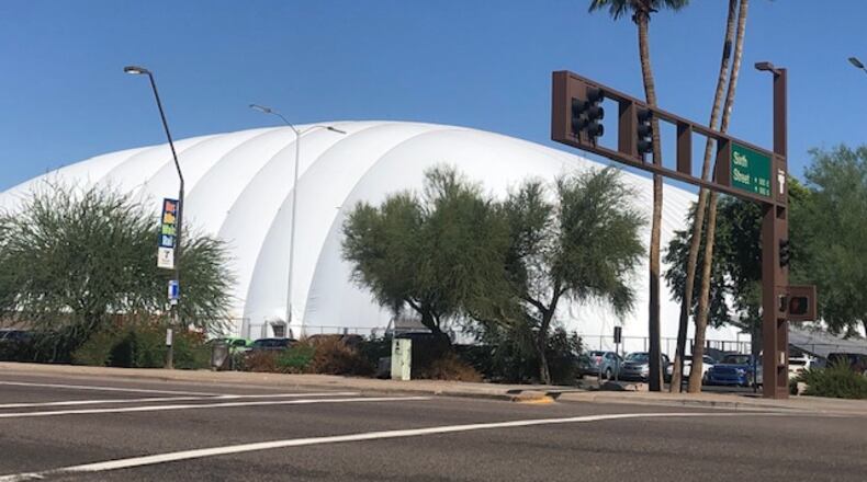 Outside view of Arizona State's indoor practice bubble. (By D. Orlando Ledbetter/dledbetter@ajc.com)
