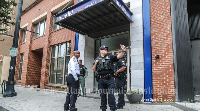 Atlanta police were investigating Wednesday morning at the Dwell ATL apartment complex on Auburn Avenue.