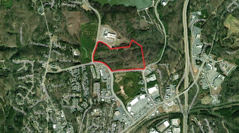 Aerial photo depicts an 88-acre parcel being acquired by the Cherokee County School District, next to Teasley Middle School in the Riverstone area of Canton, for a possible new Cherokee High School.