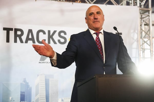 Norfolk Southern COO John Orr speaks during Tracks of Hope, a charity event hosted by Norfolk Southern in support of Hope Atlanta, in Forest Park, on Thursday, Nov. 13, 2025. Orr resigned as of May 31, 2026. (Abbey Cutrer/AJC)
