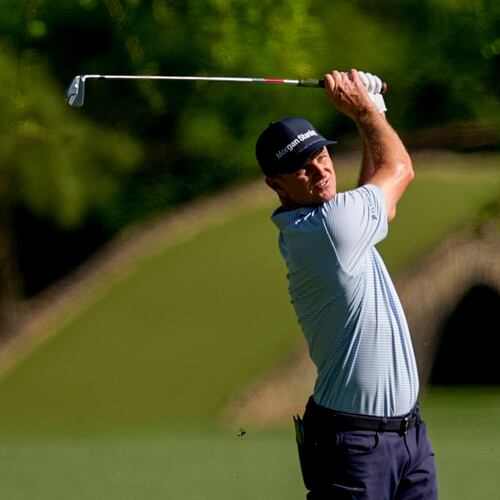 Justin Rose, of England, hits from the fairway on the 13th hole during the first round of the Masters golf tournament at the Augusta National Golf Club, Thursday, April 9, 2026, in Augusta, Ga. (AP Photo/David J. Phillip)