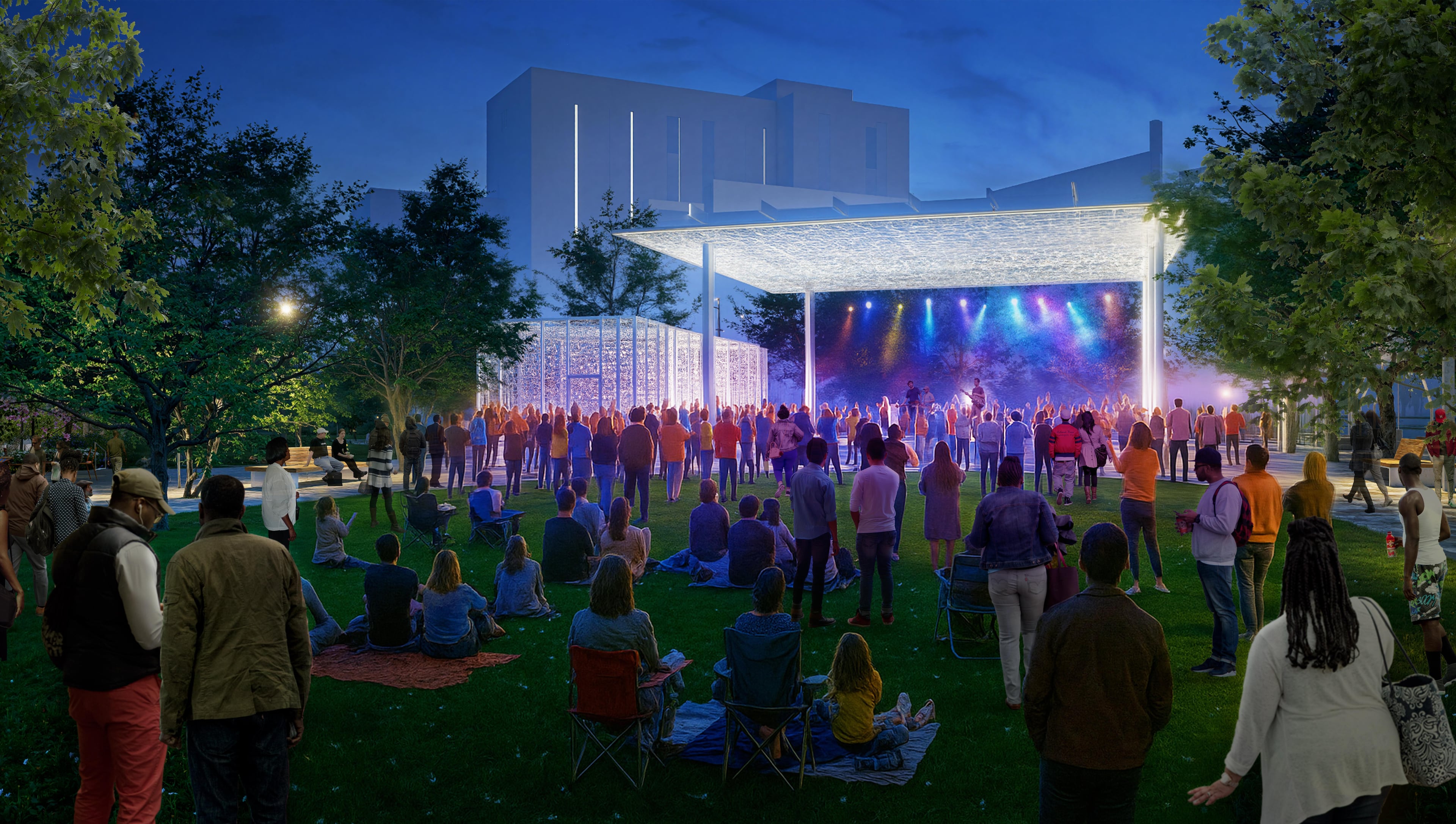 This is a rendering of the planned downtown green gathering and event space within the first phase of the Stitch. (Courtesy of Atlanta Downtown Improvement District)