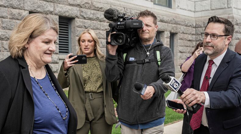 FILE - Milwaukee County Circuit Judge Hannah Dugan leaves the federal courthouse after a hearing in Milwaukee on May 15, 2025. (AP Photo/Andy Manis, File)