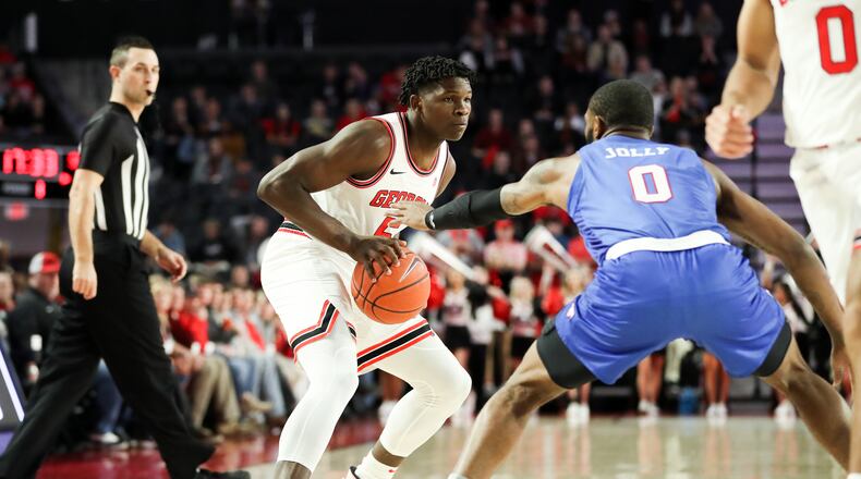 Georgia basketball player Anthony Edwards (5) during the Bulldogsâ game against SMU at Stegeman Coliseum in Athens, Ga., on Friday, Dec. 20, 2019. (Photo by Tony Walsh)