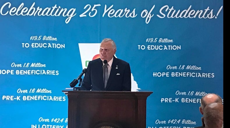 Georgia Gov. Nathan Deal speaks at a ceremony celebrating the 25th anniversary of the Georgia Lottery, which funded the HOPE Scholarship and pre-kindergarten program. ERIC STIRGUS / ESTIRGUS@AJC.COM