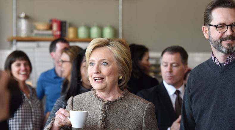 Hillary Clinton visits Octane Coffee in Atlanta in February. AJC file