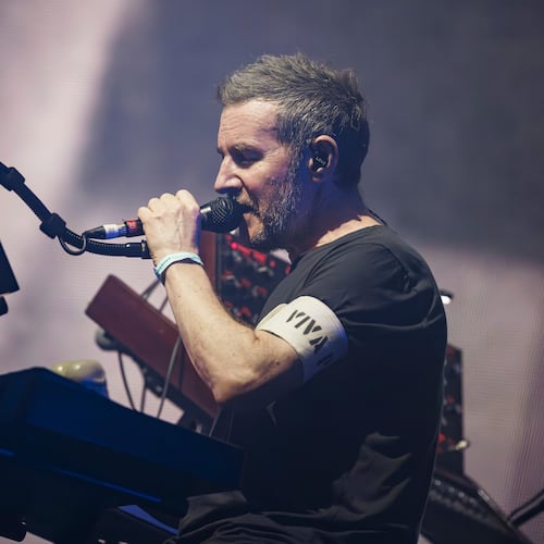 FILE - Robert Del Naja of the British Trip Hop collective Massive Attack performs on the Lake stage during the 58th Montreux Jazz Festival (MJF), in Montreux, Switzerland, July 15, 2024. (Valentin Flauraud/Keystone via AP, File)