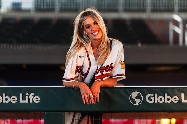Mackenzie Carpenter — pictured at Braves Country Night at Truist Park in January — told the crowd at Braves Country Fest on Saturday that she met her future husband at a Georgia Tech baseball game. (Courtesy of Jack Casey/Atlanta Braves)