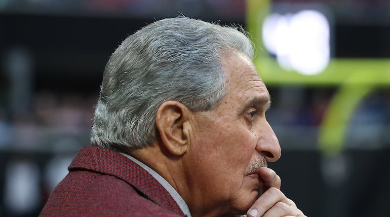 Atlanta Falcons owner Arthur Blank watches from the sidelines as his team falls to 1-7 with a 27-20 loss to the Seattle Seahawks in an NFL football game on Sunday, October 27, 2019, in Atlanta. Curtis Compton/ccompton@ajc.com