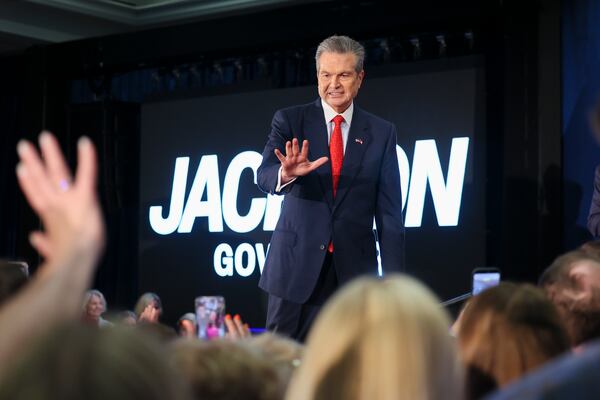 Republican nominee for governor Rick Jackson greets supporters at his election night party at the Westin Atlanta Perimeter North in June. (Jason Getz/AJC)