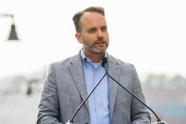 Treasurer of the Cumberland Community Improvement District Stephen Gentry speaks during a press conference on the I-285 Pedestrian Bridge in Cobb County on Friday, Nov. 21, 2025.  (Abbey Cutrer/AJC)