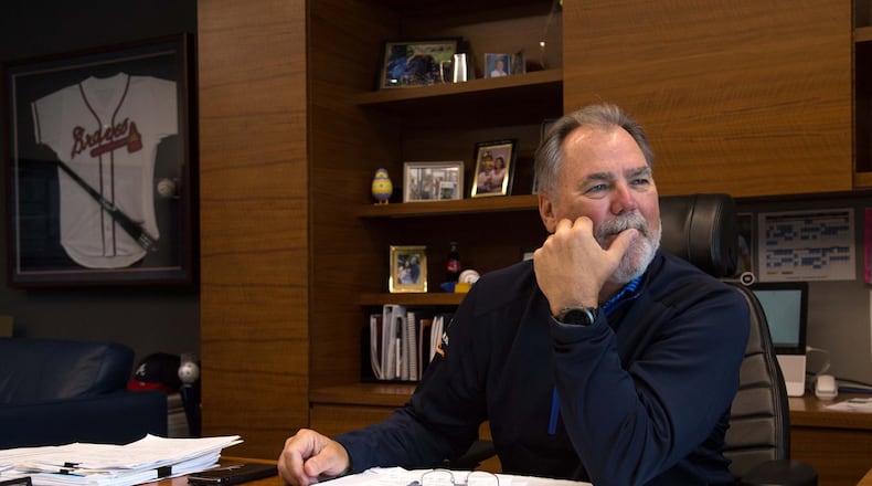 Mike Plant, in his office at SunTrust Park, is president and CEO of Braves Development Co. He represented the Braves at a Liberty Media investors conference in New York on Thursday.