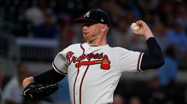 Sean Newcomb #15 of the Atlanta Braves pitches in the first inning against the Tampa Bay Rays at SunTrust Park on August 29, 2018 in Atlanta, Georgia.  (Photo by Kevin C. Cox/Getty Images)
