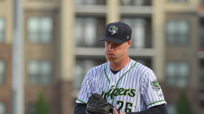 Gwinnett Stripers pitcher Mike Foltynewicz reflects in the third inning against Indianapolis at CoolRay Field on Saturday.