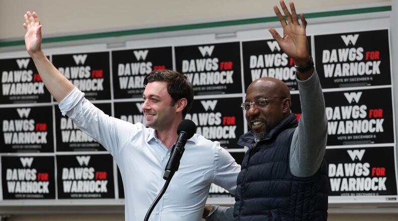Georgia U.S. Sens. Raphael Warnock (right) and Jon Ossoff (left) say they have secured $80 million in federal funding for housing. (Win McNamee/Getty Images/TNS)