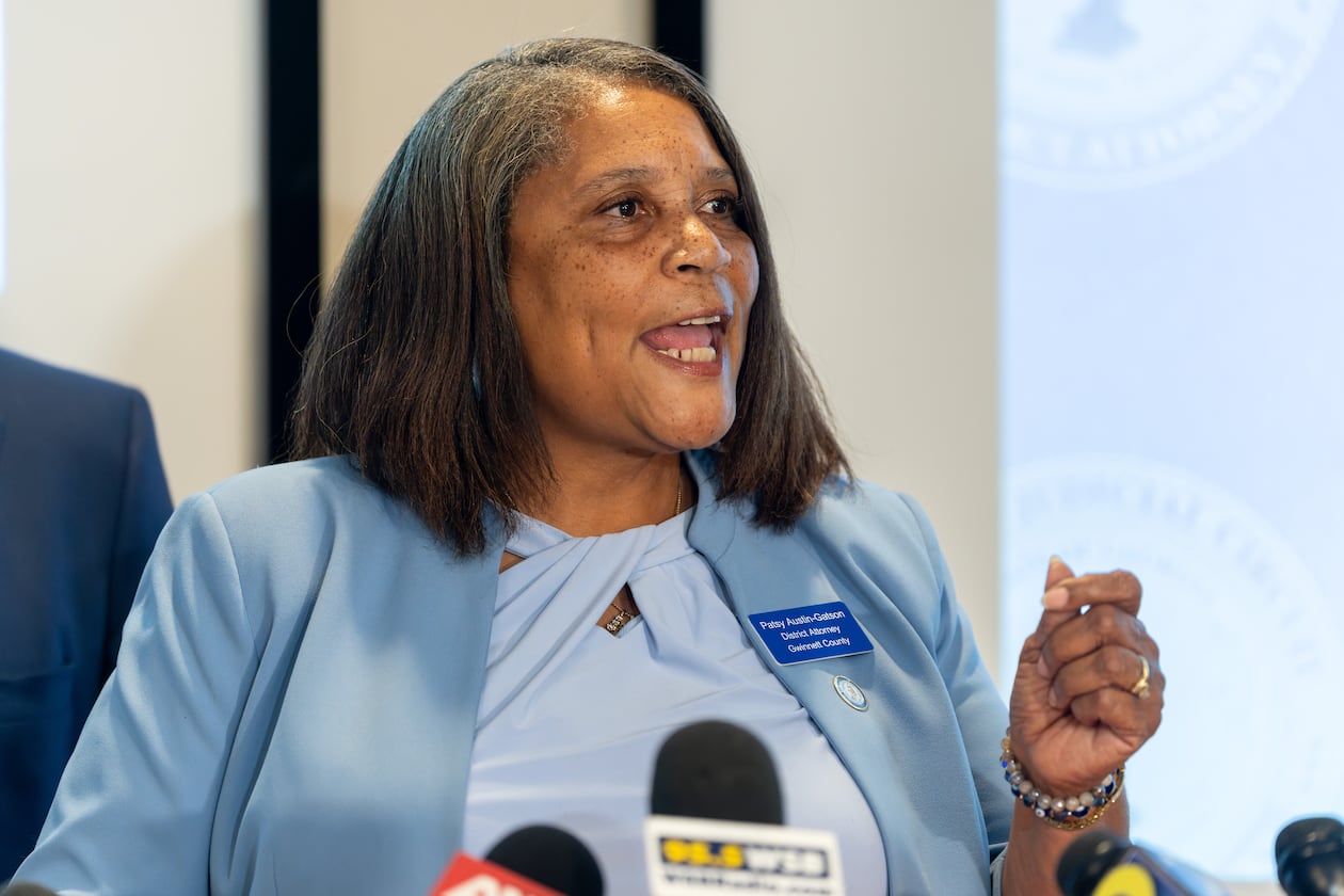 Gwinnett County District Attorney Patsy Austin-Gatson announces a lawsuit challenging House Bill 369 on Friday, Aug. 28, 2026. (Ben Hendren for the AJC)