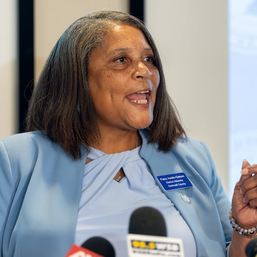 Gwinnett County District Attorney Patsy Austin-Gatson announces a lawsuit challenging House Bill 369 on Friday, Aug. 28, 2026. (Ben Hendren for the AJC)