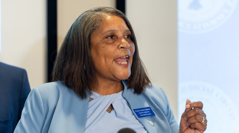 Gwinnett County District Attorney Patsy Austin-Gatson announces a lawsuit challenging House Bill 369 on Friday, Aug. 28, 2026. (Ben Hendren for the AJC)