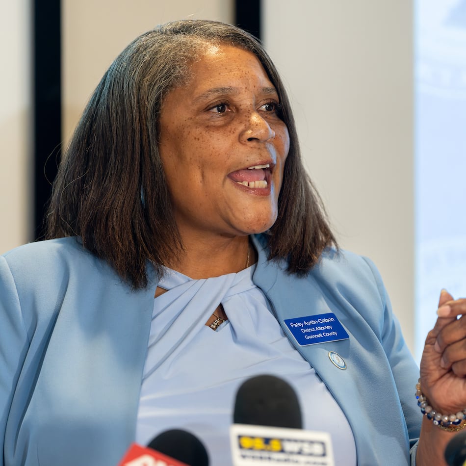 Gwinnett County District Attorney Patsy Austin-Gatson announces a lawsuit challenging House Bill 369 on Friday, Aug. 28, 2026. (Ben Hendren for the AJC)