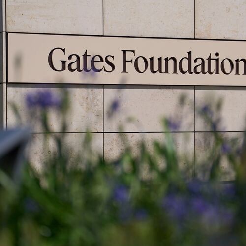 FILE - The Gates Foundation campus sign is seen on April 30, 2025, in Seattle. (AP Photo/Lindsey Wasson, File)