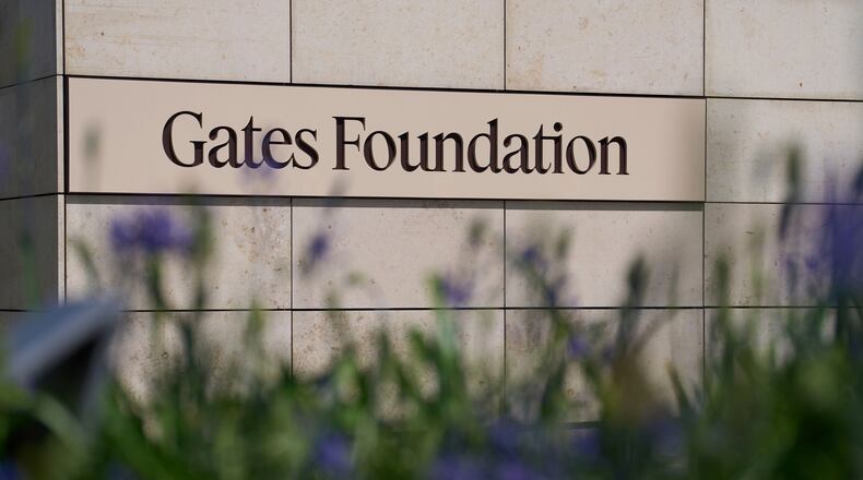 FILE - The Gates Foundation campus sign is seen on April 30, 2025, in Seattle. (AP Photo/Lindsey Wasson, File)