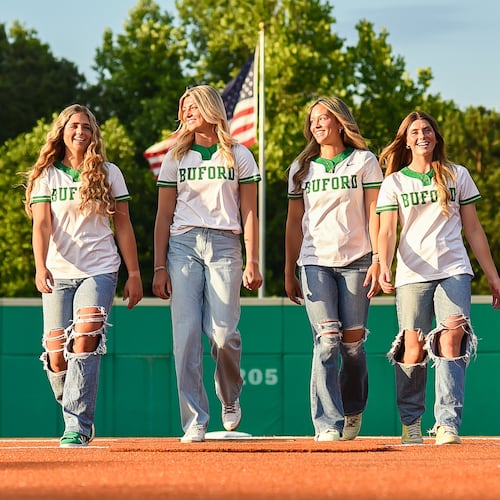 Four seniors have led the Buford softball team to a perfect record heading into the state championship tournament: (L-R) Kadyn Gabrels, Caroline Stanton, Addie Rackley and Summer Castorri. (Courtesy of Paige Ewing)