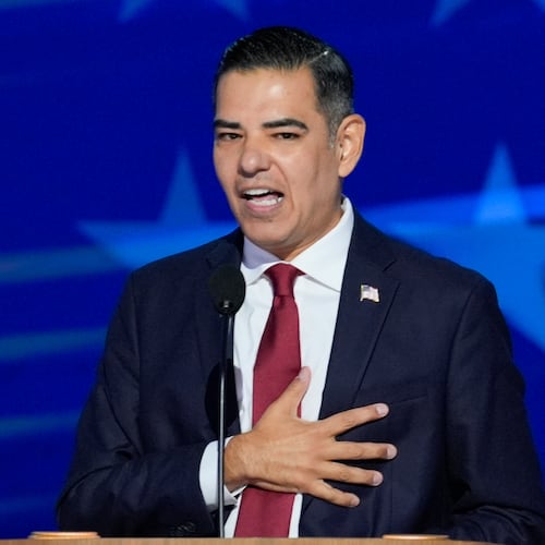 FILE - Rep. Robert Garcia, D-Calif., speaks during the Democratic National Convention Aug. 19, 2024, in Chicago. (AP Photo/J. Scott Applewhite, File)