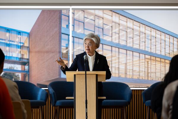 South Korean Ambassador Kang Kyung-wha speaks before a panel on “The Nexus of Economic Security and Technology” at Georgia Tech on Monday, Dec. 1, 2025, in Atlanta. Kang didn’t mention the raid but focused on how economic security and technology are no longer separate issues. (Arvin Temkar/AJC)