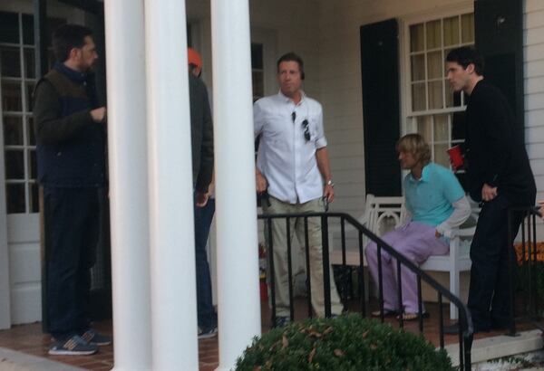 I was watching Ed Helms (in the white shirt) film a movie when I had to take a call from Diane Keaton who told me to talk to Ed Helms. Photo: Jennifer Brett