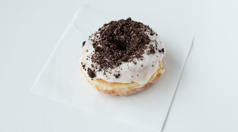 A Cookies and Cream Doughnut from Hero Doughnuts.