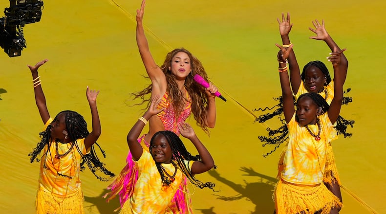 Shakira performs at halftime of the World Cup final soccer match between Spain and Argentina in East Rutherford, N.J., near New York, Sunday, July 19, 2026. (AP Photo/Yuki Iwamura)