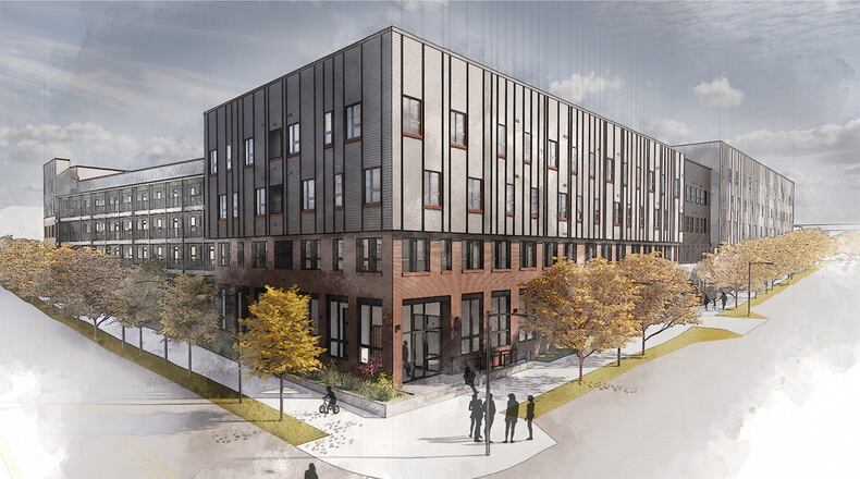 Rendering of McAuley Station, a 170-unit affordable housing complex that recently broke ground.