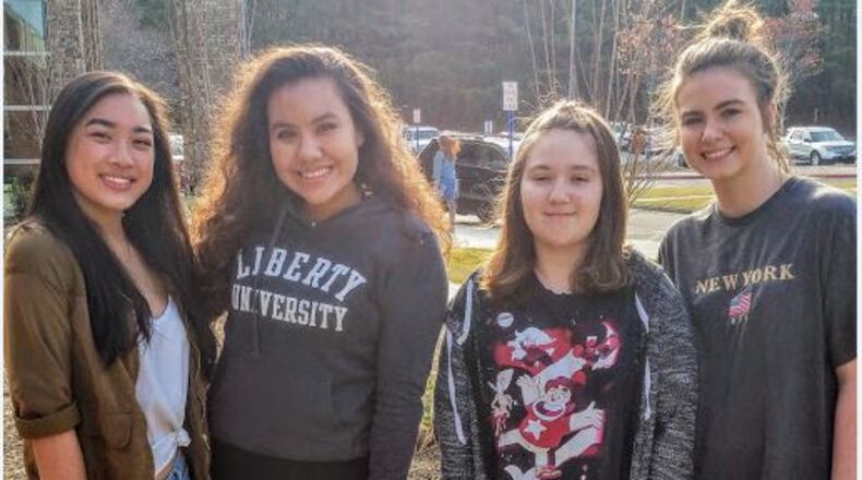 Centennial High School winners of the Fulton County Young Georgia Authors Contest: from left: Lilly Nguyen (9th grade), Camila Carrasco (12th grade), Emma Elmassian (10th grade) and Mya Schechter (11th grade).