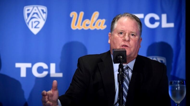 New UCLA Head Football Coach Chip Kelly speaks during a press conference on the UCLA campus at Pauley Pavilion, Monday, Nov. 27, 2017. (Photo by Hans Gutknecht, Los Angeles Daily News/SCNG)
