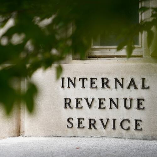 FILE - A sign is displayed outside the Internal Revenue Service building May 4, 2021, in Washington. (AP Photo/Patrick Semansky, File)
