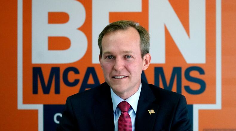 FILE - Democratic incumbent U.S. Rep. Ben McAdams speaks following a news conference, Oct. 28, 2020, in Salt Lake City. (AP Photo/Rick Bowmer, File)