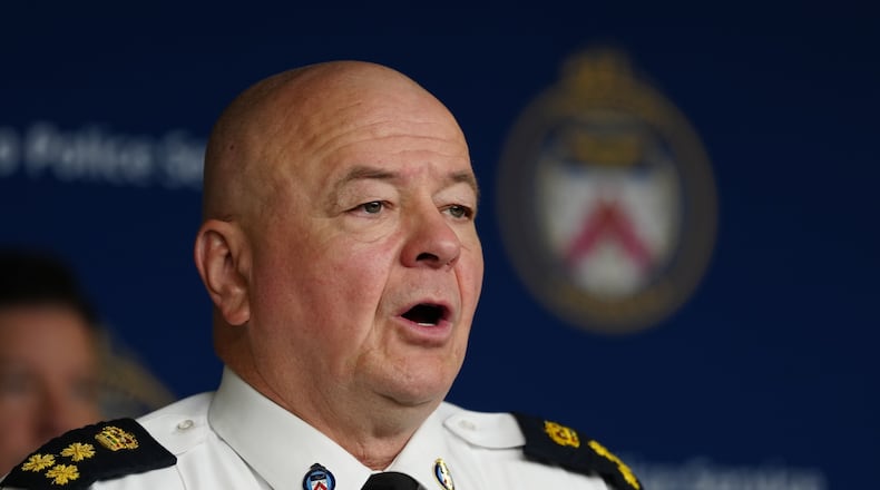 Toronto Police Chief Myron Demkiw speaks at a news conference in Toronto on Tuesday, June 16, 2026. (Frank Gunn/The Canadian Press via AP)