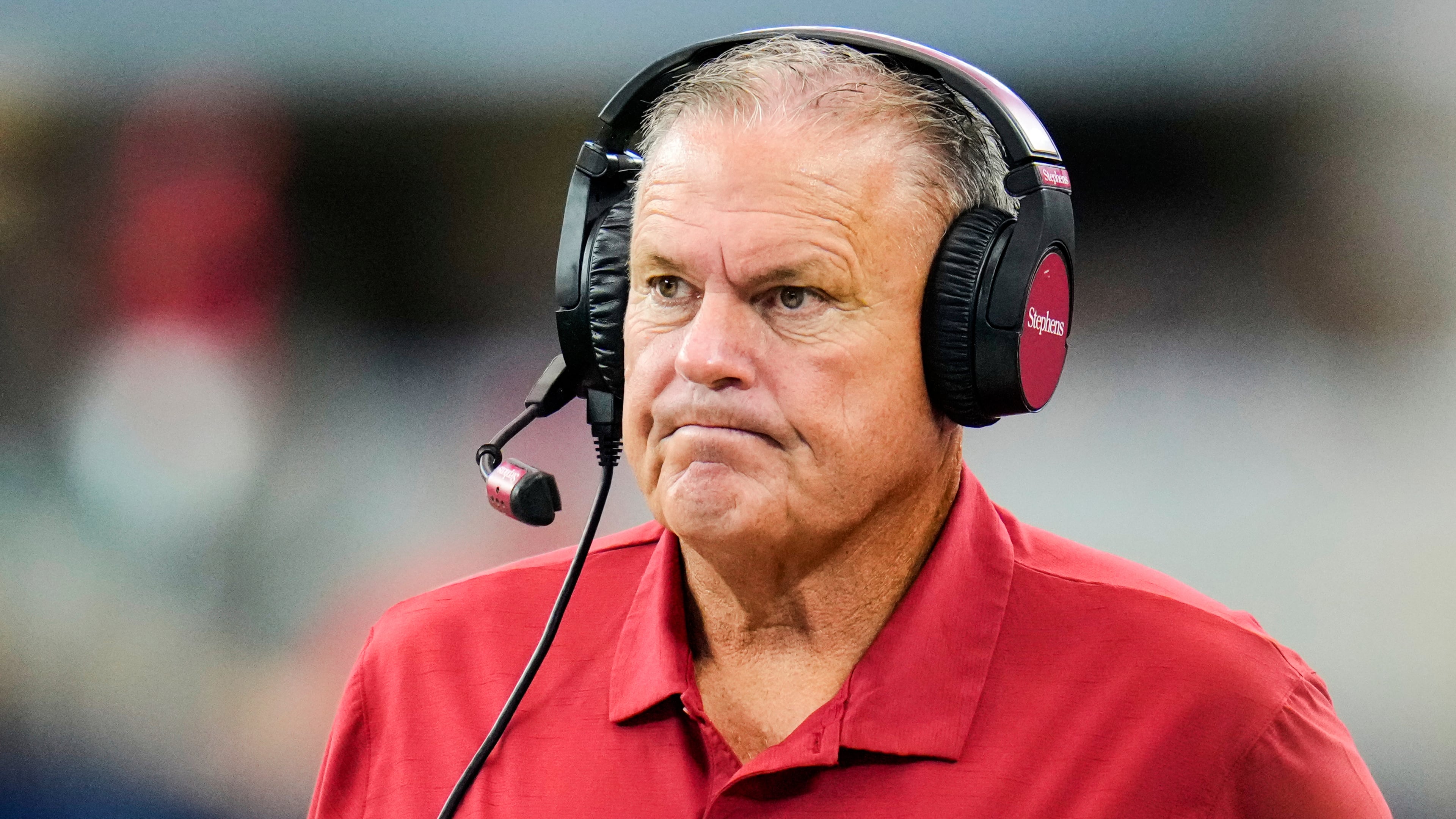 Arkansas head coach Sam Pittman was fired last Sunday, just five games into his sixth season leading the program. (Julio Cortez/AP 2024)