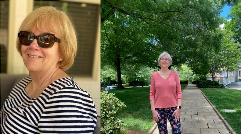 In the photo on the left, taken in July, Karen Rhodes weighed 190 pounds. In the photo on the right, taken this month, she weighed 154 pounds. (Before photo contributed by Karen Rhodes. After photo contributed by Jacynta Harb with Sparkle Wellness)