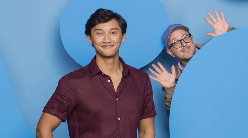 "Blue’s Clues" host Steve Burns poses behind "Blue’s Clues & You" host Joshua Dela Cruz. Dela Cruz is hosting the revamped version of the Nick Jr. original. (Photo by Nickelodeon)
