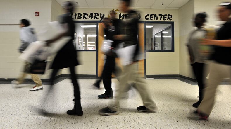 MOVING TO GRADUATION--October 30, 2014 Lithonia - Lithonia High School (showing) is one of high schools with significant growth in percentage points by 9.7 on Thursday, October 30, 2014. The Georgia DOE is set to release graduation rate data Thursday. Last year, the state's four-year graduation rate was 71.5 percent, a rise of almost 2 percentage points from the year before. The high schools with significant growth in percentage points are: Lithonia - 9.7; Towers - 9.6; Stephenson - 8.1; Cedar Grove - 7.5; and, McNair- 5.8. HYOSUB SHIN / HSHIN@AJC.COM
