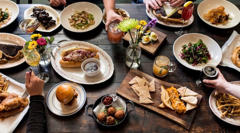 Get the party started early with Hampton + Hudson's regular brunch and dinner menu plus free admission before 8 p.m. Photo credit: Blue Hominy PR.