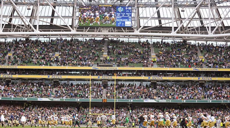 Notre Dame played Navy in 2012 in Dublin’s Aviva Stadium, where Georgia Tech will play Boston College Sept. 3. (Photo by Barry Cronin/Getty Images)