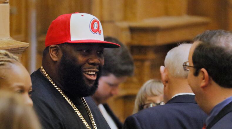 Mar. 10, 2017 - Atlanta - Atlanta recording artist Killer Mike (left) speaks with Senator Joshua McKoon during his visit to the senate. Legislative photos from today, the 31st legislative day of the 2017 Georgia General Assembly. BOB ANDRES /BANDRES@AJC.COM