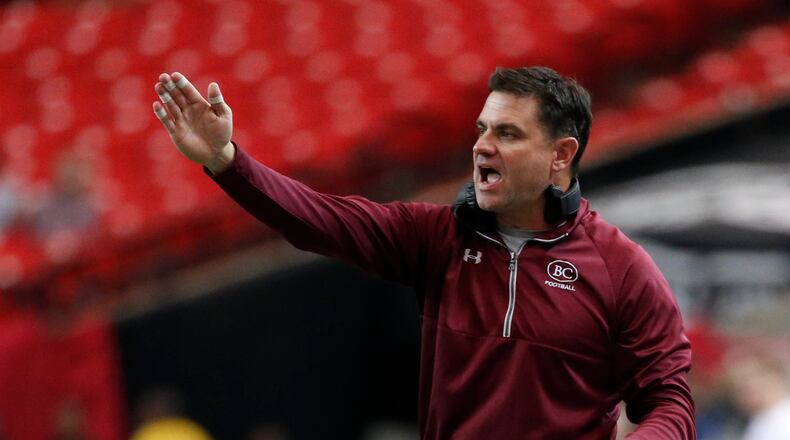 December 10, 2016 - Atlanta, Ga: Benedictine head coach Danny Britt is shown on the sideline in the first half of their game against Fitzgerald during the Class AA state championship game Saturday at the Georgia Dome December 10, 2016, in Atlanta, Ga. Benedictine won 49-26. PHOTO / JASON GETZ
