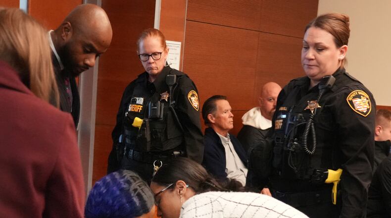 Ta'Kiya Young's grandmother, Nadine Young, reacts as the verdict is read in the trial of Blendon Township police officer Connor Grubb, who was found not guilty in the on-duty death of her daughter at Franklin County Common Pleas Court in Columbus, Ohio on Friday, Nov. 21, 2025. (Doral Chenoweth/The Columbus Dispatch via AP, Pool)