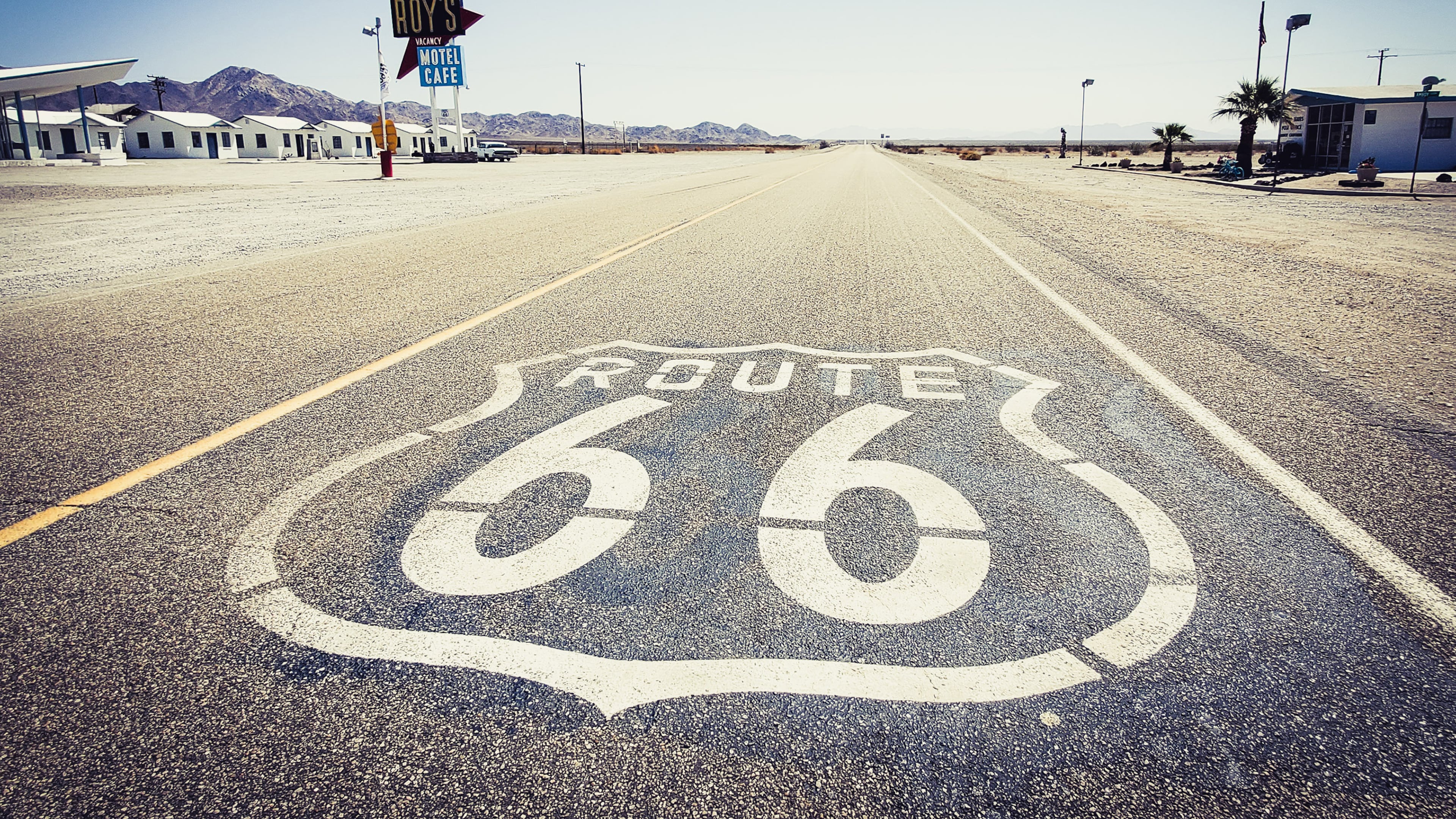 Passing cars are few along a stretch of historic Route 66 in the ghostly crossroads of Amboy in the Mojave Desert, about an hour north of Joshua Tree National Park. Jerrry Carnes and his wife Cady drove the entire stretch of Route 66 (Tyrone Beason/Los Angeles Times/TNS)