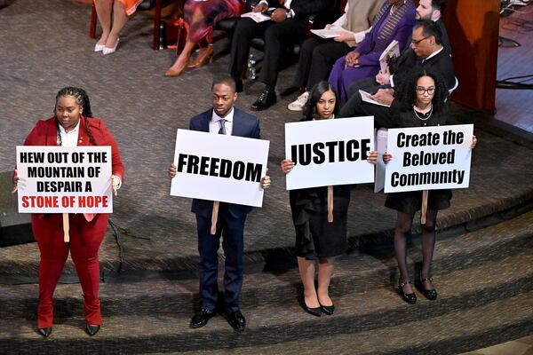 Students participate in Youth Presentation during the 57th Martin Luther King, Jr. Beloved Community Commemorative Service at Ebenezer Baptist Church, Monday, January 20, 2025, in Atlanta. (Hyosub Shin / AJC)