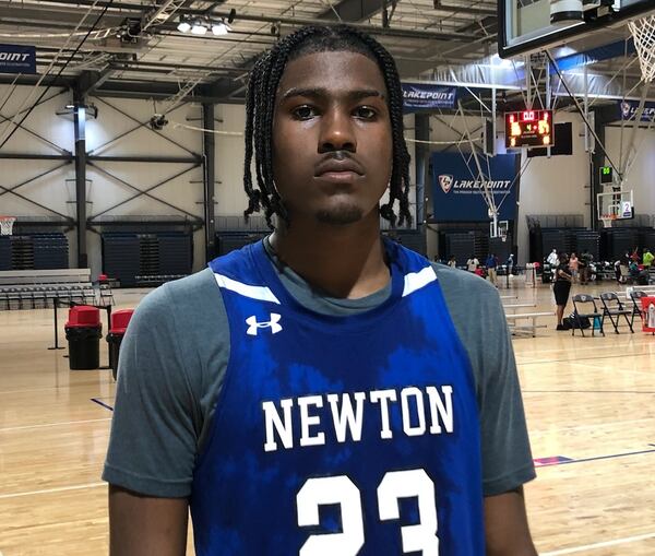 Newton High basketball player C.J. Clark at the Georgia Basketball Coaches Association team camp at the LakePoint Sports Complex in Emerson on June 18, 2021. (AJC photo by Ken Sugiura)